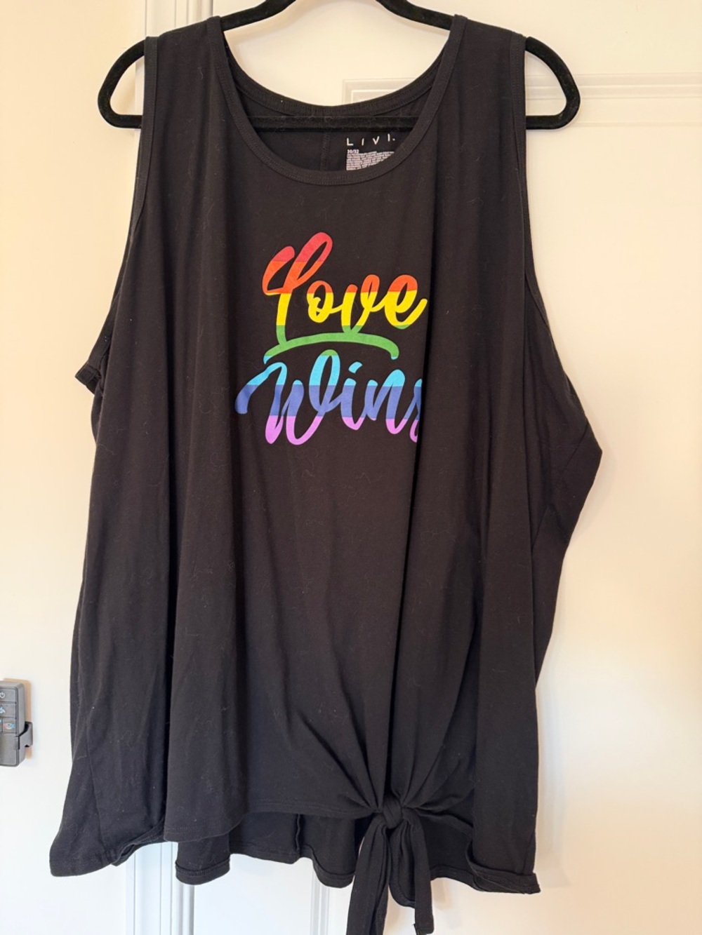 NWOT Livi Active Black Tank Top with Rainbow "Love Wins" Graphic